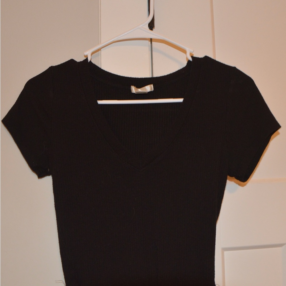 Black V-Neck Women's Top